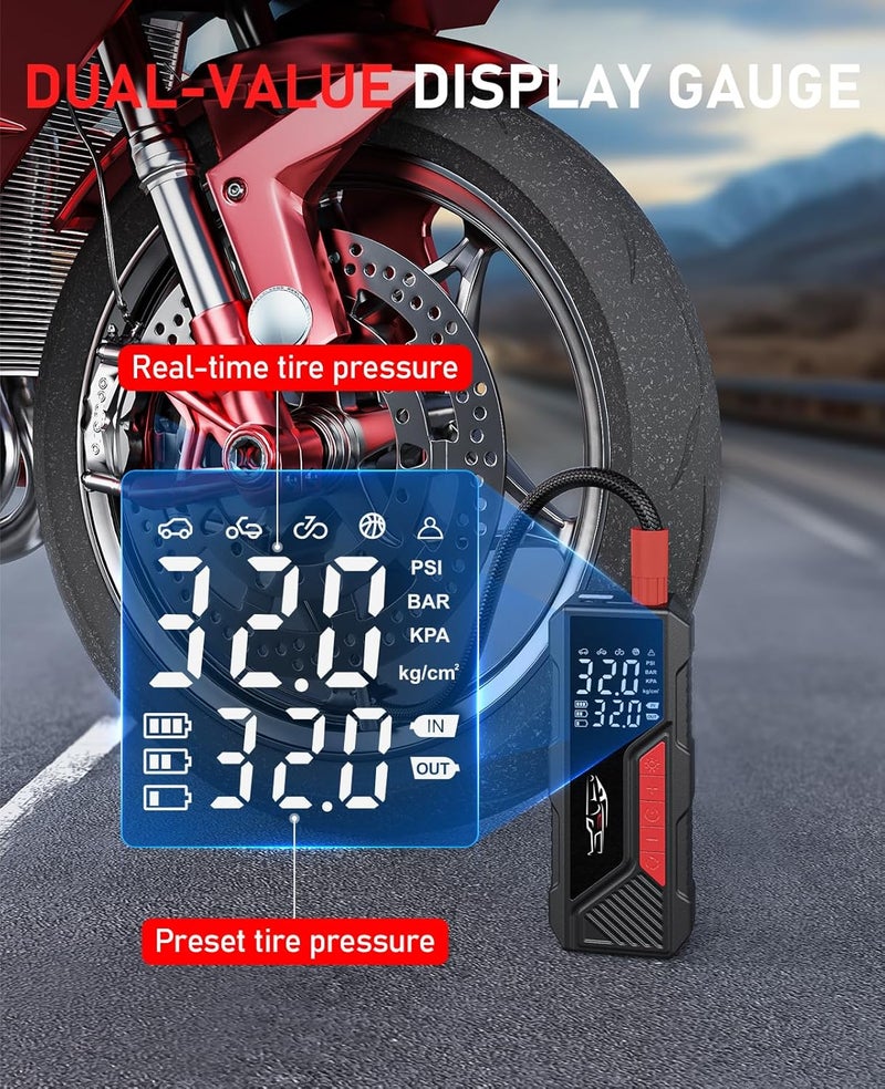 Aneson Tire Inflator Portable Air Compressor, Cordless Air Pump for Car Tire 150PSI, Battery & 12V DC, Electric Bike Pump with Pressure Gauge, Auto Shutoff, for Bicycle, Ball, Motorcycle Accessories - Image 4